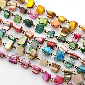 Ручной море стеклянные бусы цепи для ожерелья браслеты делает, с железным штифтом, несварные, античная бронза, 39.3 дюйм