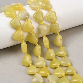 Натуральные нефритовые бусины, цвет лимона , сердце, Топ пробуренной, с бисером