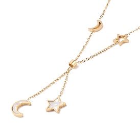 Collier lariat pendentif étoile et lune en coquillage en résine, placage ionique (ip) 304 bijoux en acier inoxydable pour femmes