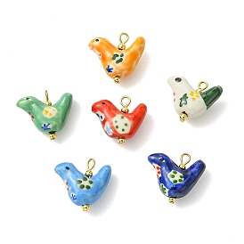 Pendentifs en porcelaine fait à la main, peint à la main, pigeon avec des breloques à pois, avec des perles en laiton et des épingles à tête plate en acier inoxydable