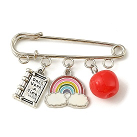 Apple Book Rainbow Alloy Enamel & Resin Pendant Brooches for Teacher's Day, Iron Kilt Pins