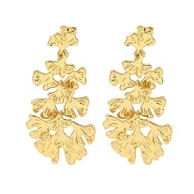 Gingko Leaf Shape Rack Plating Brass Dangle Stud Earrings, Cluster Earrings, Long-Lasting Plated, Cadmium Free & Lead Free