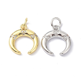 Brass Cubic Zirconia Charms, with Jump Ring, Long-Lasting Plated, Lead Free & Cadmium Free, Moon