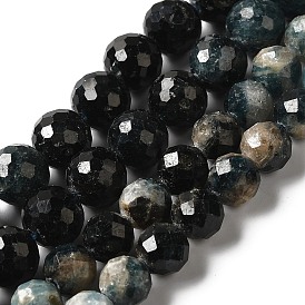 Natural Blue Tourmaline Beads Strands, Indicolite Beads, Round, Sharp Flat Faceted