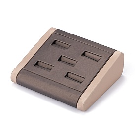 Wooden Clovered with PU Leather Ring Displays, with Sponge and Paper Card, Rectangle