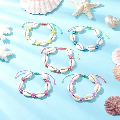 Браслеты из бисера ручной работы из натуральной смеси ракушек каури и полимерной глины для женщин, форма цветка и ракушки, с нейлоновой нити корда