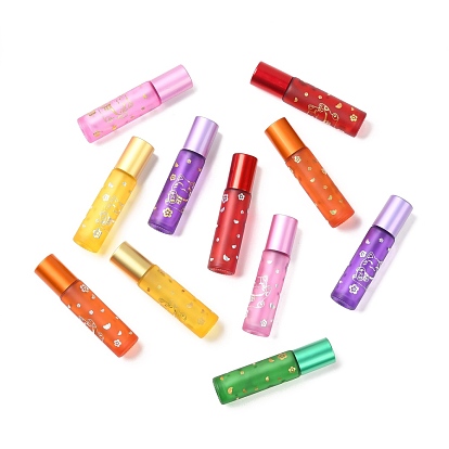 Glass Roller Bottles, with Lid and Glass Roller Balls, Refillable Bottles, Column with Fortune Cat Pattern & Chinese Character