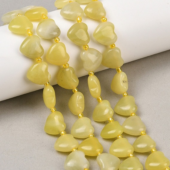 Натуральные нефритовые бусины, цвет лимона , сердце, Топ пробуренной, с бисером