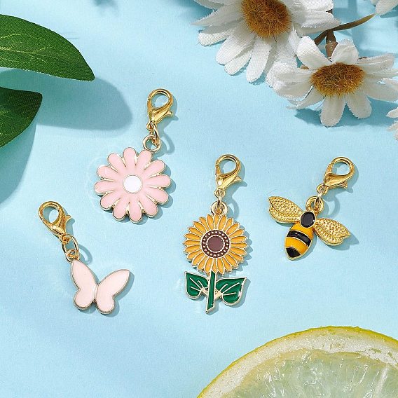4шт. сплав эмаль пчела цветок бабочка подвеска украшения, Застежки-когти из сплава омара, подвески для украшений сумок