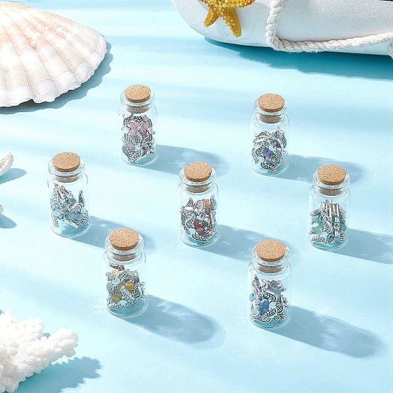 7шт. натуральные драгоценные камни, целебные кристаллы, бутылки желаний, Драгоценные камни Викки для балансировки энергии, медитационной терапии, с сплава крыла