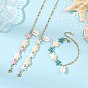 Dyed Synthetic Turquoise & Natural Cowrie Shell Charm Bracelets, 304 Stainless Steel Paperclip Chains Bracelets for Women, Starfish & Sea Turtle