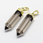 Natural Smoky Quartz Pointed Pendants, with Brass Findings, Dyed & Heated, Long-Lasting Plated, Bullet