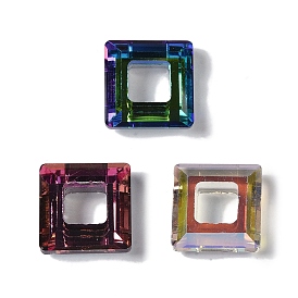 Transparent Electroplate Glass Pendant, Half Rainbow Plated, Faceted, Square