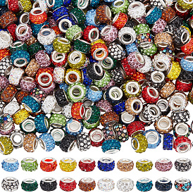 Ручная работа полимерной глины горный хрусталь европейские шарики, бусины с большим отверстием, рондель, с латунными сердечниками с серебряным покрытием