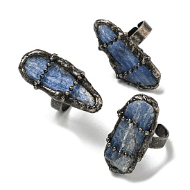 Natural Kyanite Adjustable Rings, with Antique Silver Brass Findings, Jewely for Unisex, Oval