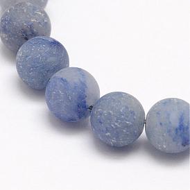 Natural Blue Aventurine Round Beads Strands, Frosted