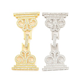 Rack Plating Brass Micro Pave Clear Cubic Zirconia Fold Over Clasps, Long-Lasting Plated, Lead Free & Cadmium Free, Flower