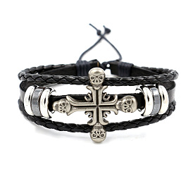 Gothic Rock Stage Accessories Punk Skull Leather Bracelet - Cross, Personality.