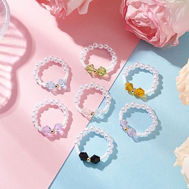 АБС-пластиковые эластичные кольца с имитацией жемчуга для женщин, с имитацией австрийского хрусталя, круглые