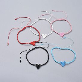 Cuentas pulseras trenzadas, con cuentas de vidrio y hilo de nylon trenzado, corazón