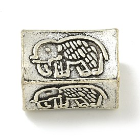 Tibetan Style Alloy European Beads, Cadmium Free & Lead Free, Large Hole Beads, Rectangle wit Elephant