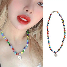 Daisy Pendant Necklace Set - Colorful Choker Chain Bracelet for Women