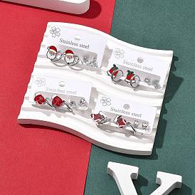 3 пары 3 стили рождество 304 наборы из сережек-колец и гвоздиков из нержавеющей стали для женщин, с эмалью, кубическим цирконием и стразами