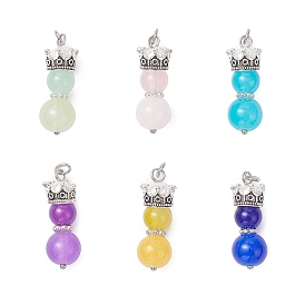 6 шт. 6 цвета, имитация нефрита, подвески из стекла, окрашенные методом выпекания, корона, с цветным стеклянным жемчугом и сплавом и 304 соединительным кольцом из нержавеющей стали