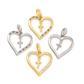 Латунные микро проложить кубического циркония подвески, долговечный, без свинца и без кадмия, сердце с крестом