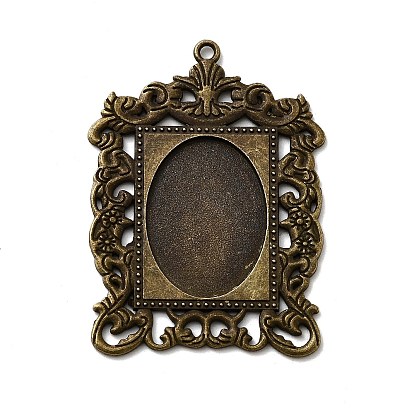 Прямоугольник тибетский стиль сплава настройки большой кулон кабошон, без свинца, без никеля и без кадмия, овальный поднос: 25x18 мм, 50x35.5x2 мм, Отверстие : 2 мм , около 105 шт / 1000 г