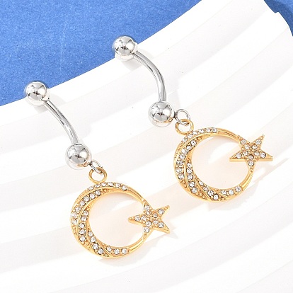 316 Изогнутые кольца для пупка в форме штанги из нержавеющей стали с кристаллами и стразами, монн со звездой