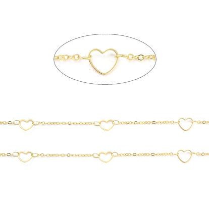 Cadenas de cable de bronce hechas a mano, con anillo de enlace de corazón y carrete, soldada, Plano Oval, larga duración plateado