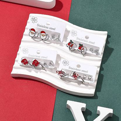 3 пары 3 стили рождество 304 наборы из сережек-колец и гвоздиков из нержавеющей стали для женщин, с эмалью, кубическим цирконием и стразами