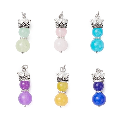 6 шт. 6 цвета, имитация нефрита, подвески из стекла, окрашенные методом выпекания, корона, с цветным стеклянным жемчугом и сплавом и 304 соединительным кольцом из нержавеющей стали