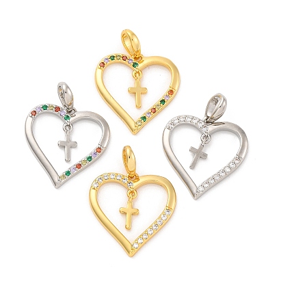 Латунные микро проложить кубического циркония подвески, долговечный, без свинца и без кадмия, сердце с крестом