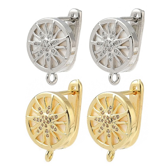 Латунные серьги-кольца из прозрачного кубического циркония, с естественной оболочке, без кадмия и без свинца, долговечный, стойки покрытие, плоские круглые с рисунком ВС