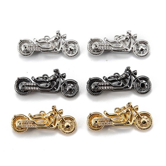 Brass Micro Pave Clear Cubic Zirconia Pendants, Long-Lasting Plated, Motobike