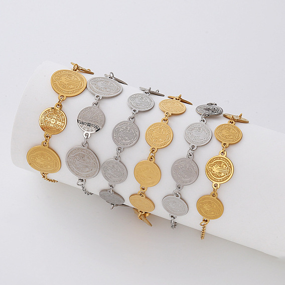 Religion 304 Stainless Steel Saint Benedict Medal Link Chain Bracelets