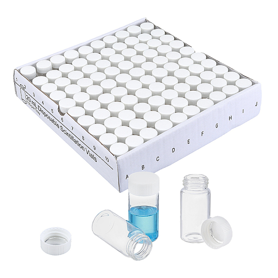 100Pcs Glass Bead Container, Bead Storage Tubes with PP Caps, Column