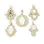 Brass Micro Pave Cubic Zirconia Pendants, Cadmium Free & Lead Free, with Shell, Hamsa Hand