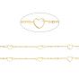 Handmade Brass Cable Chains, with Heart Link Ring and Spool, Soldered, Flat Oval, Long-Lasting Plated