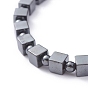 Unisex Stretch Bracelets, with Non-Magnetic Synthetic Hematite Beads, Round & Cube