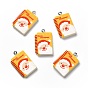 Opaque Resin Pendants, with Platinum Tone Iron Loops, Christmas Theme, Notebook with Santa Claus Pattern