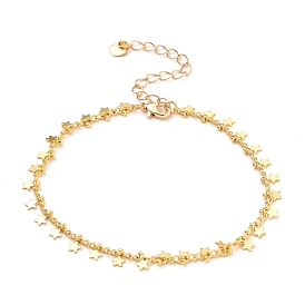 Brass Charm Bracelets, with Curb Chains and Lobster Claw Clasps, Star