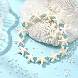 Браслеты из натурального белого нефрита и синтетической бирюзы для женщин, морская звезда