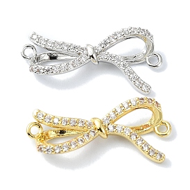 Rack Plating Brass Pave Clear Cubic Zirconia Bowknot Links, Long-Lasting Plated, Lead Free & Cadmium Free