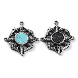Tibetan Style Alloy Pendnat, with Synthetic Turquoise, Frosted