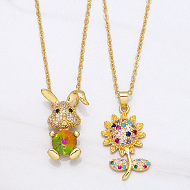 Colorful Sunflower Necklace with Bunny Clavicle Chain and Micro-Inlaid Zirconia (NKA028)