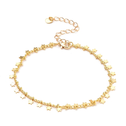 Brass Charm Bracelets, with Curb Chains and Lobster Claw Clasps, Star