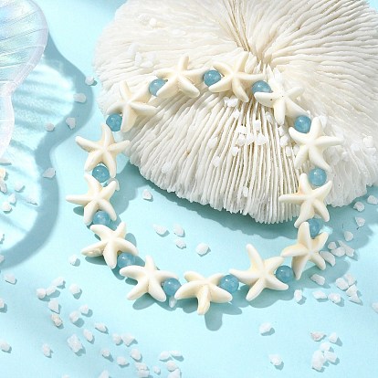 Браслеты из натурального белого нефрита и синтетической бирюзы для женщин, морская звезда